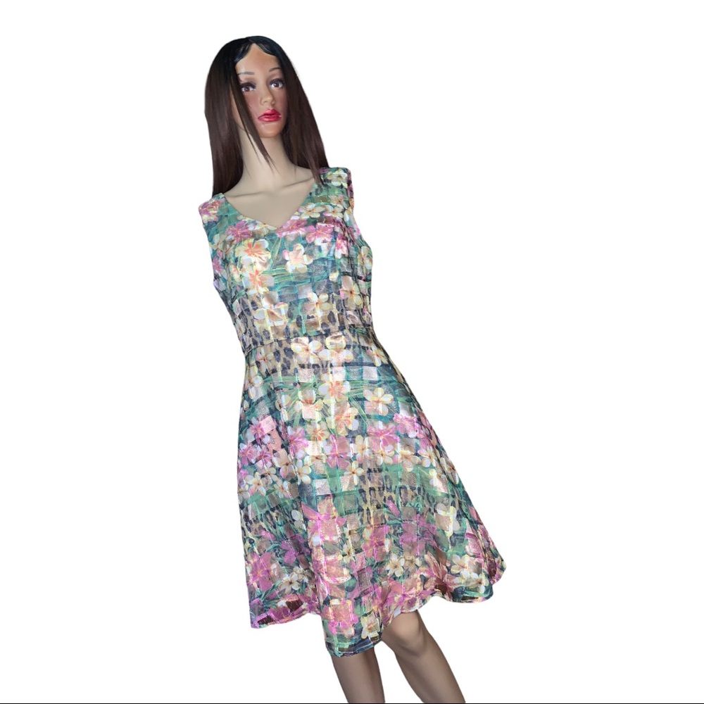 Gabby Skye Floral Leopard Print Fit & Flare Sleeveless Dress Size 8 NWT